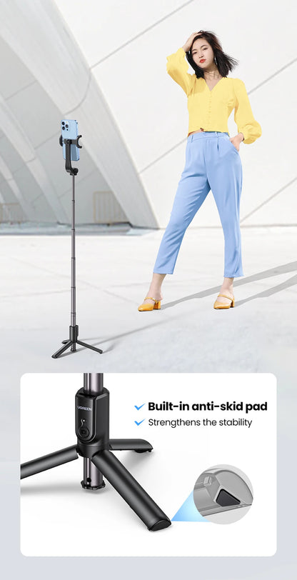 【New-in Sale】UGREEN Bluetooth Selfie Stick Tripod Stand 750mm Extended 10m Bluetooth Remote Shutter Universal For IOS Android