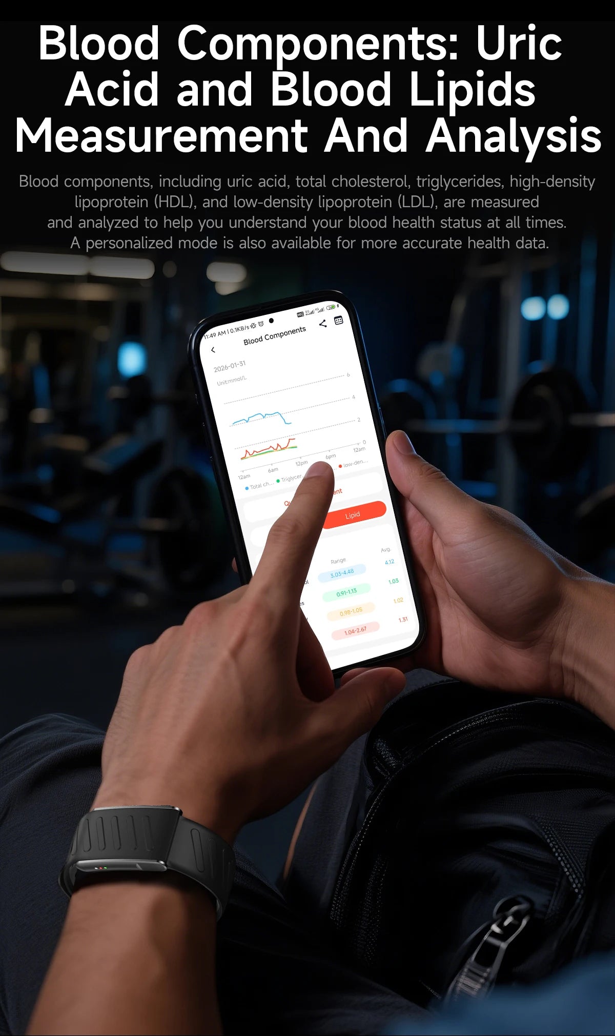 2026 New Screenless Fitness Tracker Health Smart Band ECG+PPG Uric Acid Blood Oxygen Body analysis Smart Bracelet For Men Women