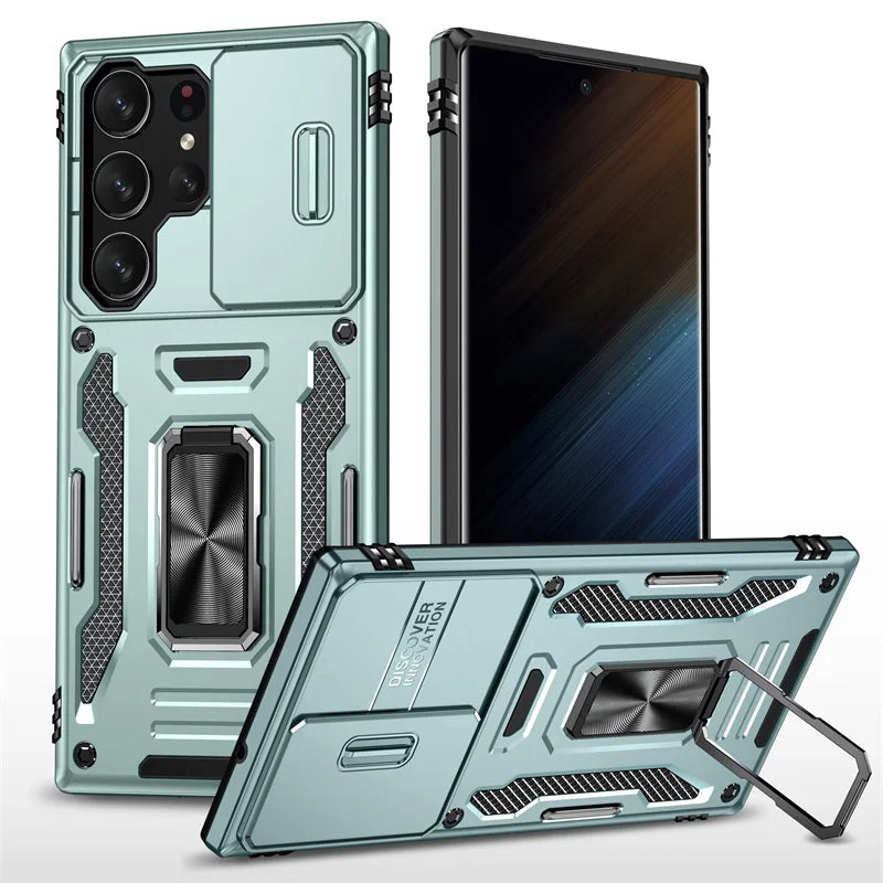 Rotating Ring Stand Slide Camera Lens Military Grade Armor Case For Samsung Galaxy S26 S25 S24 S23 S22 S21 Ultra Plus FE Cover