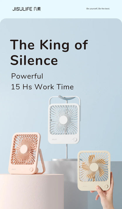 JISULIFE Portable Small Desk Fan Ultra Quiet Table Fan USB Rechargeable  Cooling Fan With 4 Speed Powerful Wind Offices Fan