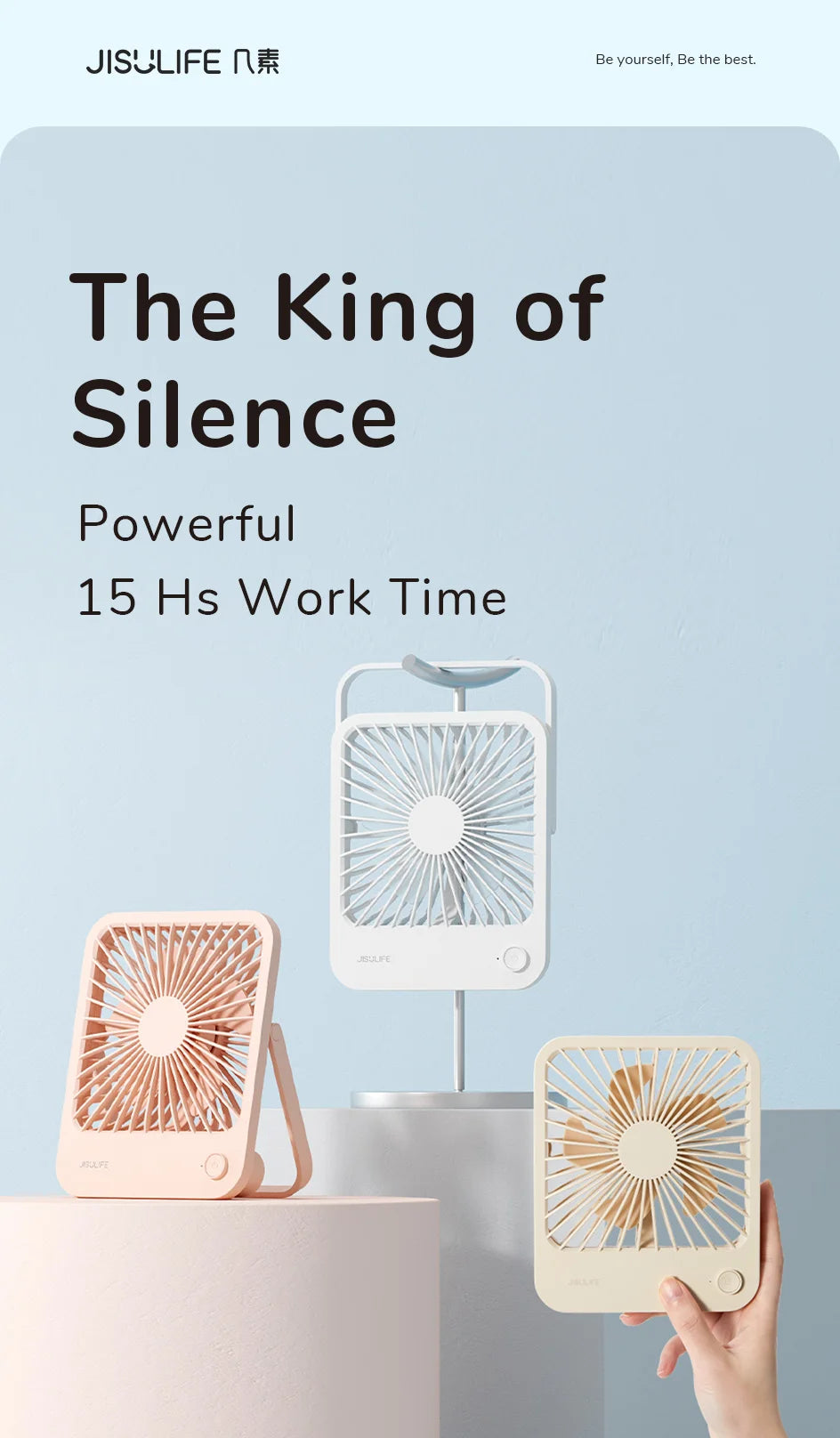 JISULIFE Portable Small Desk Fan Ultra Quiet Table Fan USB Rechargeable  Cooling Fan With 4 Speed Powerful Wind Offices Fan
