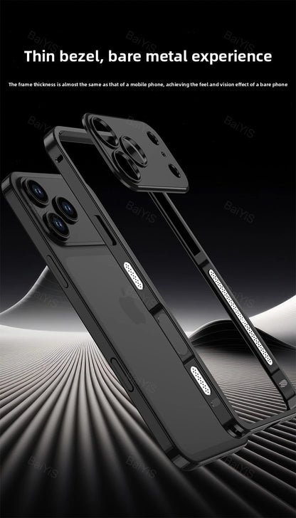 Luxury Metal Alloy Lens Protector Frame Phone Case For iPhone 18 17 16 15 14 13 Pro Max Plus Heat Dissipation Shockproof Cover