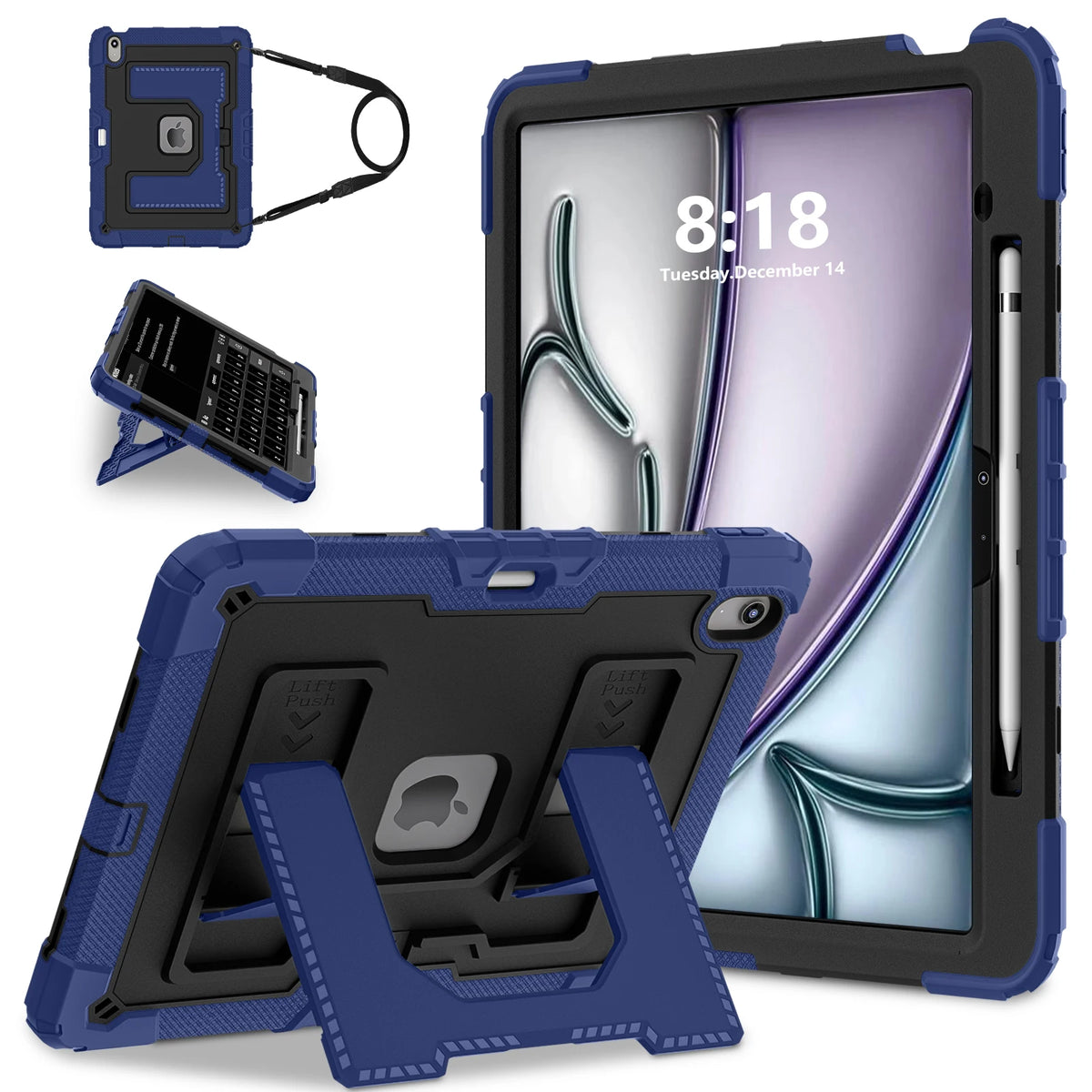 Heavy Duty Shockproof Case for iPad Air 13 11 M4/3/2 Air 4 5 Mini 6 A17 Pro Rugged Protective Cover with Pen Holder/Kickstand