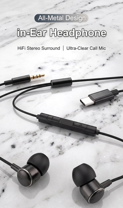 Type C Wired Headphones HiFi Stereo Surround Sound Earphones Music Headset For Samsung Galaxy S25 S24 S23 S22 S21 Xiaomi Realme