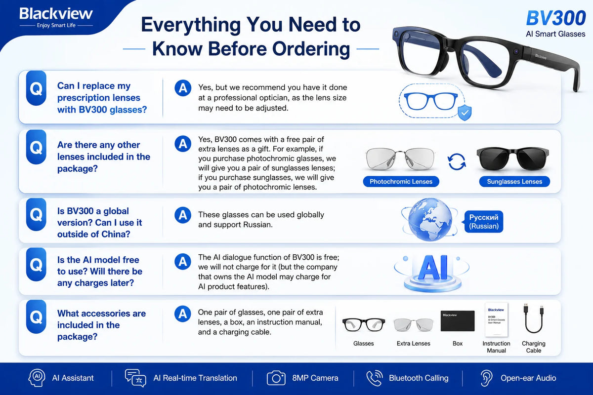 Blackview BV300 4K AI Glasses Color-Changing Smart Translation Glasses Photo Video Recording Waterproof Call Smart Sunglasses