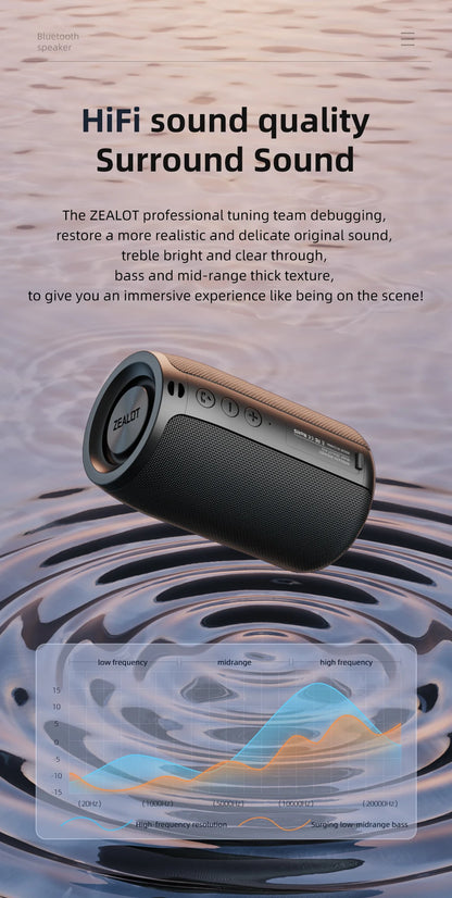Zealot_S32 Wireless Bluetooth Speaker Mini Portable Subwoofer Speaker TWS Dual Pairing BT5.2 15W Wireless Speaker for Outdoor