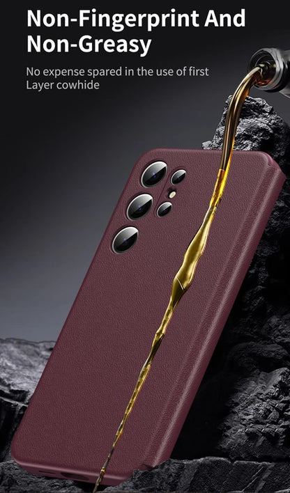 Premium Leather S-view LED Dispaly Window Leather Case For Samsung S26 Ultra S25 Edge S24 S23 S22 FE Plus A57/37 Card-slot Cover