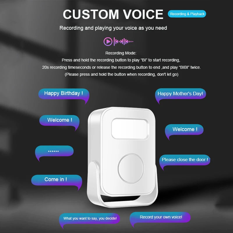 Intelligent Welcome Doorbell Infrared Sensor Welcome Device with Recording Function Smart Home Door Alarm For Store Office Hotel