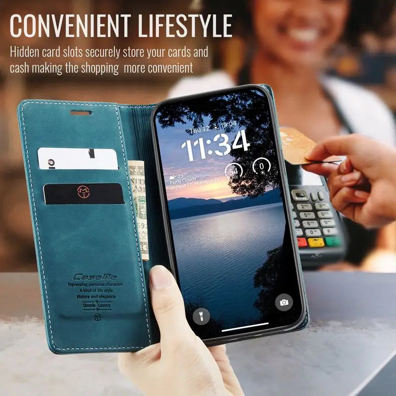 Leather Case For iPhone 17 16 15 14 13 12 11 18 Pro Max Air 16E X XR XS Max SE 2020 6 6s 7 8 Plus Luxury Magnetic Phone Cover