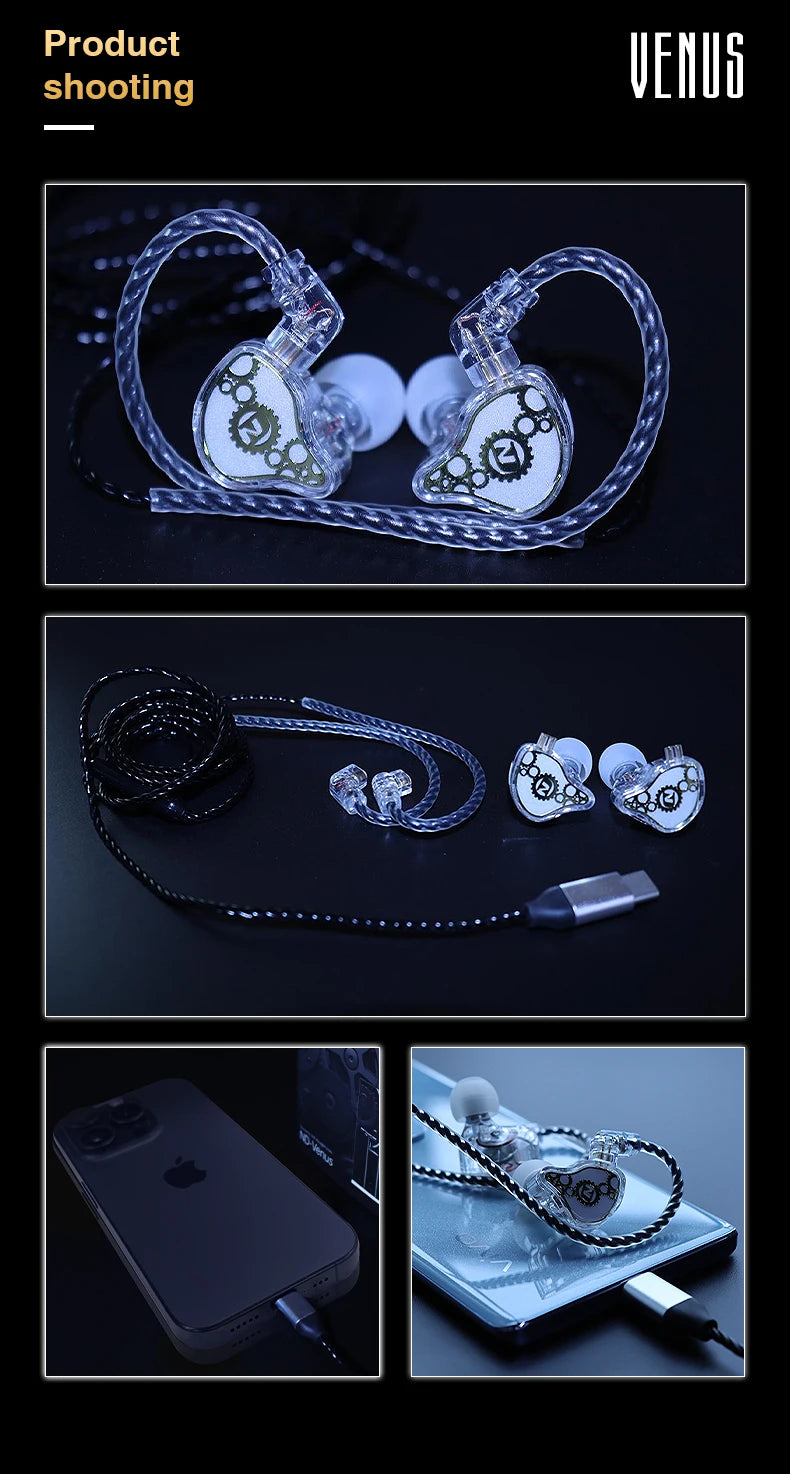 ND Venus Type C/3.5mm Wired Headphones Dynamic Drive HiFi Bass Stereo Music Earphones Noise Cancelling Game Headset For Phone PC