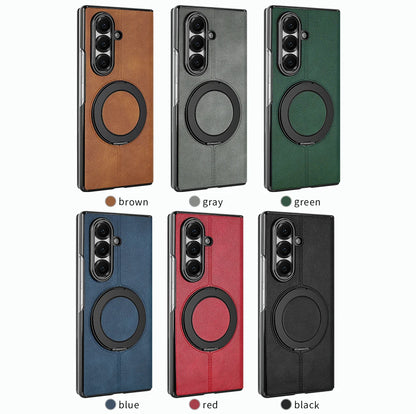 Magnetic Plain PU Leather Flip Phone Case With 360° Rotatable Ring Kickstand Holder for Samsung For Galaxy Z Fold 8 Ultra 7/6