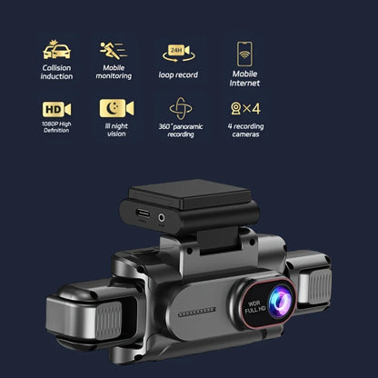 3-4 Channel WiFi Dash Cam, 1080P Full HD, APP WiFi Control, 3.5" Screen, HD Night Vision, 24H Parking Surveillance