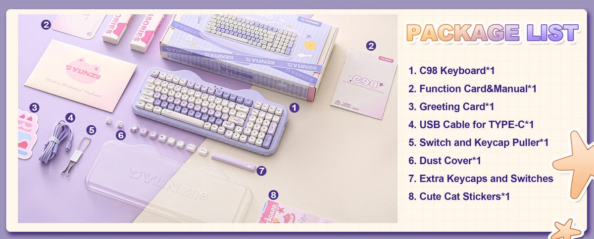 YUNZII C98 Wireless Mechanical Keyboard, 99-Key Hot Swap Gasket Keyboard with Numpad, Custom RGB Backlight,Cute Keeb for Win/Mac