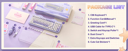 YUNZII C98 Wireless Mechanical Keyboard, 99-Key Hot Swap Gasket Keyboard with Numpad, Custom RGB Backlight,Cute Keeb for Win/Mac