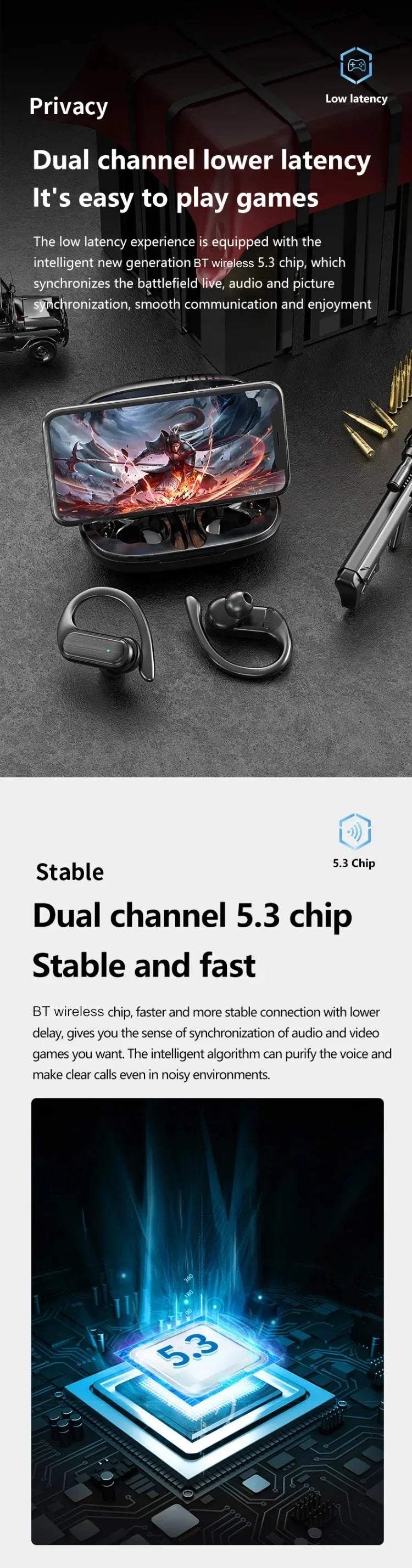 Original Lenovo A520 Open-Ear True Wireless Earbuds Ear-clip Design Hook Earphone Open Audio TWS Sport Headset LED Power Display