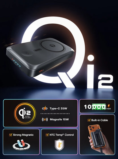 QOOVI Qi2 35W Magnetic Power Bank 10000mah Portable Charger For MagSafe 15W Wireless Fast Charging For iPhone 17 16 15 iWatch