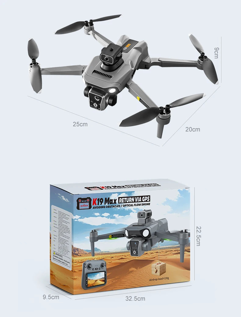 2025 K19 MAX GPS Drone Fishing Air Drop Automatic Turnaround 5G Screen Obstacle Avoidance Drone Professional Camera FPV Dron