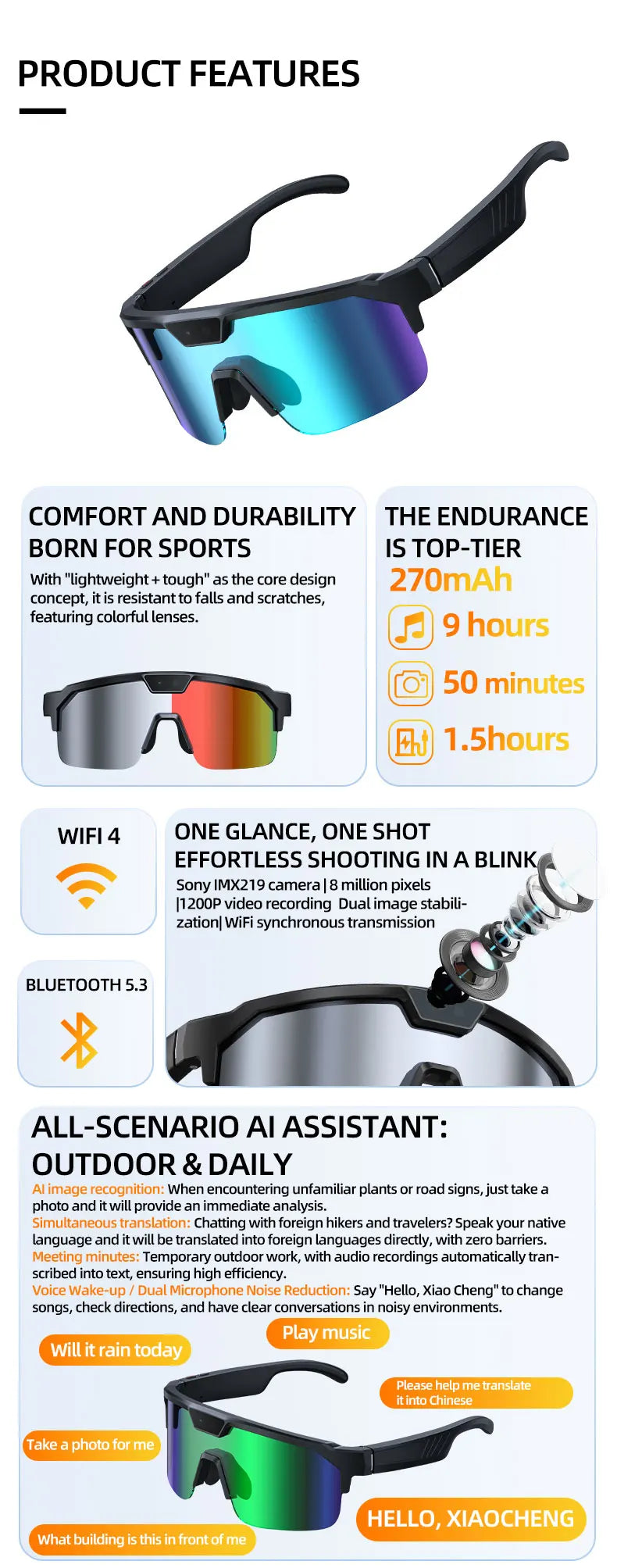2026 New Smart Glasses Translation Travel Cycling Sports Goggles Anti Blue Light Click Take Photos Videos Smartglasses Outdoor