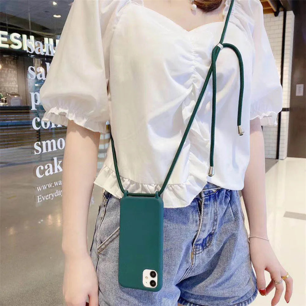 Strap Cord Silicone Phone Case For Samsung S22 S21 S23 S24 Ultra S20 FE S10 Plus Note 20 Plus Crossbody Necklace Lanyard Cover