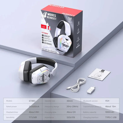 ONIKUMA GT883 Wireless Headset Gaming Headphones Four Mode Bluetooth 5.4 2.4G Low Latency RGB Light Foldable Earphones With Mic