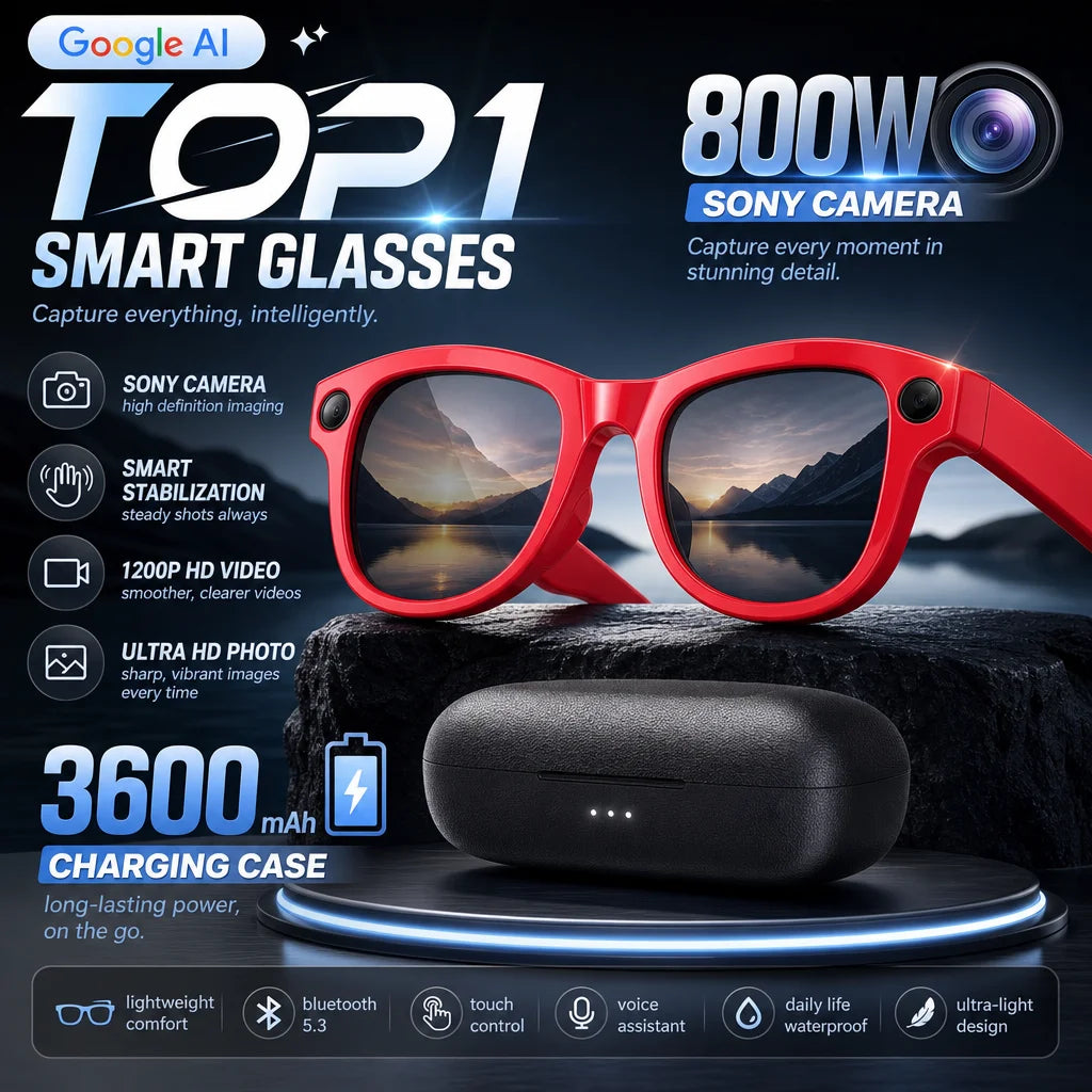 2026 New AI Smart Glasses Camera 30MP Photo 1200P Video Bluetooth Music Call WiFi Translation Voice Assistant Sunglasses Vlog HD