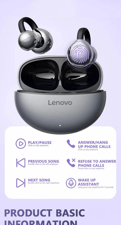 Lenovo TA410 Bluetooth Earbuds Wireless Headphones Ear Clip TWS Earphones Noise Cancelling Sports Gaming Headset for Android iOS