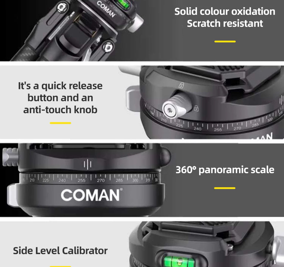 COMAN Zero F38 Carbon Fiber Tripod with Quick Release 360° Panoramic Ball Head for Nikon Canon DSLR Camera Travel Size