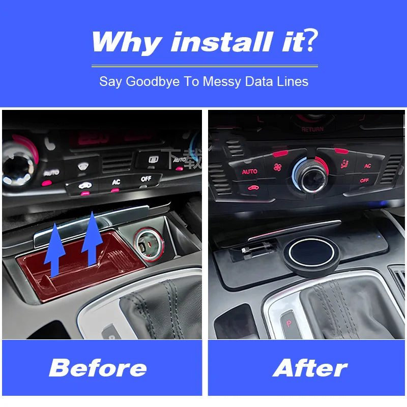 For Audi A4 B8/A5/RS4/RS5 2008-2015 Magnetic Car Wireless Charger with Expansion Cable Fast Cellphone Charging Adapter Parts