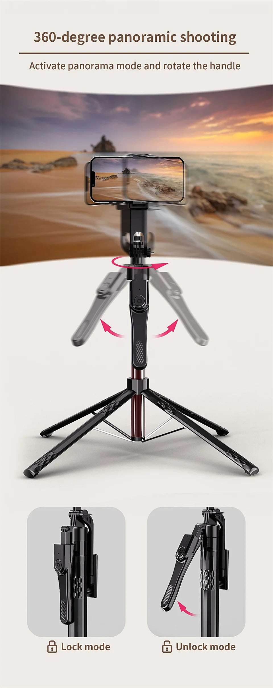 FANGTUOSI Long 185cm 360 Rotation Stabilizer, Selfie Stick Tripod for Smartphone Camera With Bluetooth Shutter for Live Video