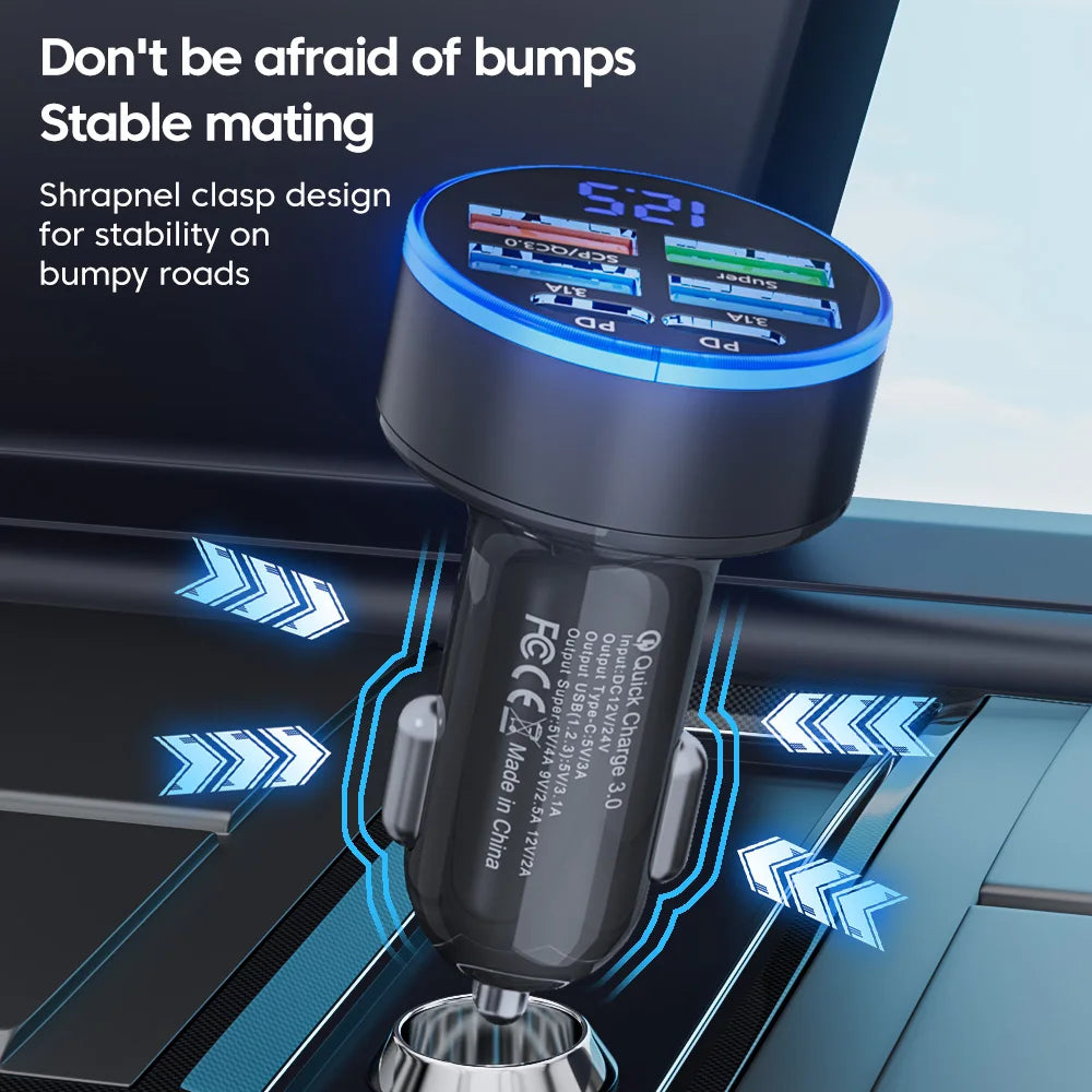 100W 6 Ports Car Charger Fast Charging 4USB 2PD Type C Car Phone Charger Adapter For iPhone Samsung Huawei Xiaomi Phone in Car
