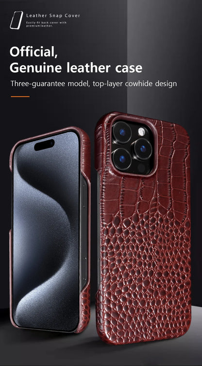 for Magsafe Case for iPhone 15 16 17 18 Pro Max Air 18Pro Natural Cowhide Leather Magnetic Protector Luxury Phone Back Cover
