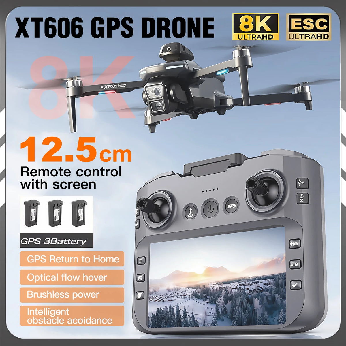 XT606 MAX 3 battery Drone 4k 8K HD Professional Camera FPV Wish Screen Drone 360° Obstacle Avoidance Quadcopter Toys Dron gifts
