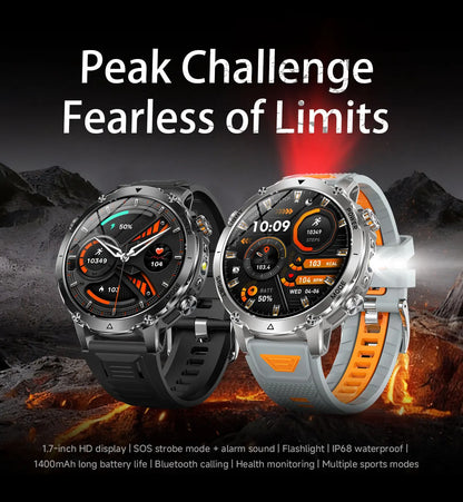 2026 New TANK Ultra 1400mAh Battery Military Smart Watch 10ATM Waterproof Heart Rate Tactical LED Flashlight Men Sports Bracelet