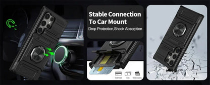 Case For Samsung Galaxy S25 S24 S23 Ultra Plus FE A55 A35 A15 A14 Magnetic Rotated Ring Kickstand Heavy Protection Wallet Cover