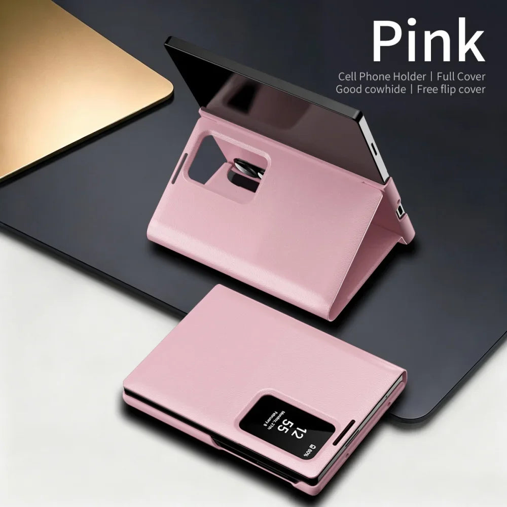 Luxury Leather Wallet Card Slot Smart View Case for Samsung Galaxy Z Fold 8 Fold8 Wide Flip-Free Answering Wake Up Flip Cover