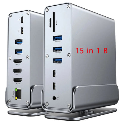 15-in-1 USB C Hub Triple Monitor 4K@60Hz DP Hub with 10Gbps USB3.2 RJ45 Gigabit PD 100W SD/TF & 3.5mm Audio for Laptops