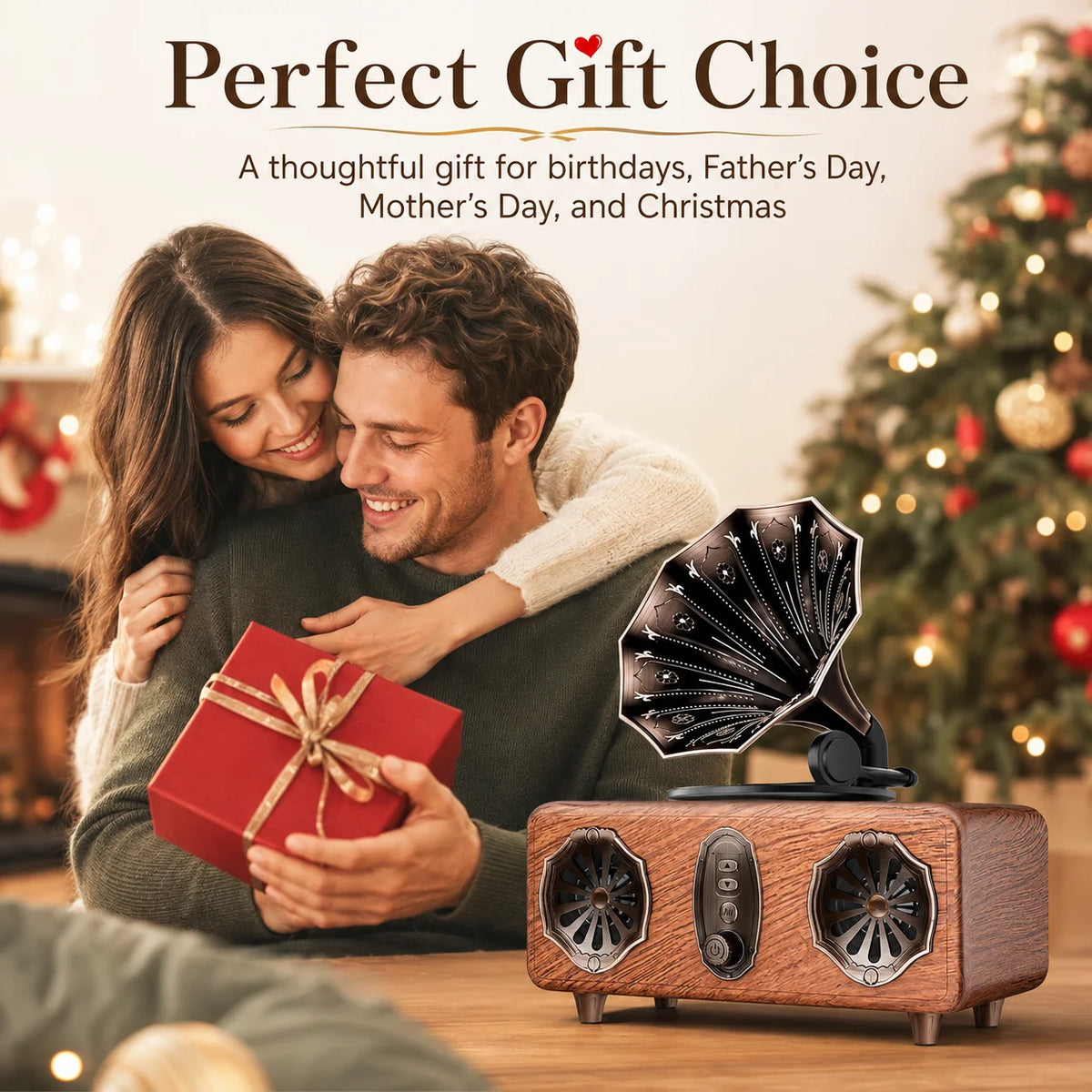 Retro Bluetooth Speaker,FM Radio Vintage Speaker Bass with USB TF AUX Player | Old Fashion Classic Style for Home, Office, Gift