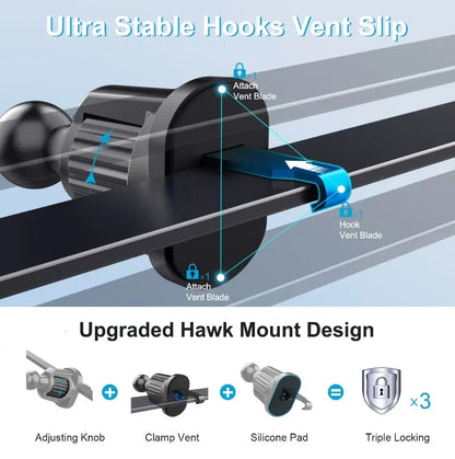 Car Phone Holder for Vent - Air Vent Cell Phone Mount for Car, Acrylic Hands Free Automobile Cradle Clip Stand, 4-7" Cellphones
