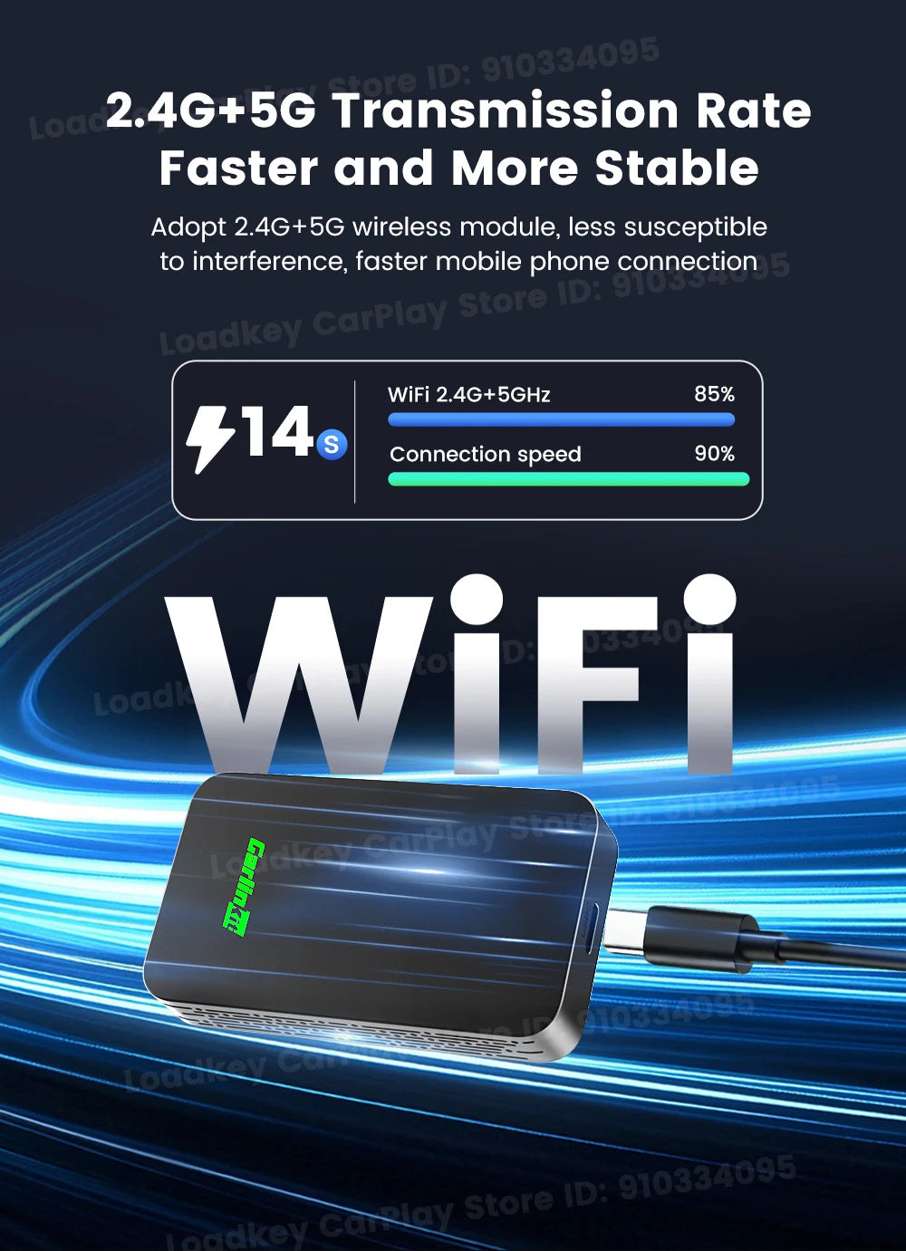 Carlinkit 5.0 2air Wireless CarPlay Android Auto Wireless Adapter 2in1 Plug and Play Auto Connection 5.8Ghz WiFi Bluetooth GPS