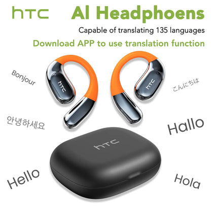 HTC NE12 Bluetooth Earphones AI Translator Earbuds OWS Sport Headphones  HD Call Wireless Headphones Glowing Earhook Longlife