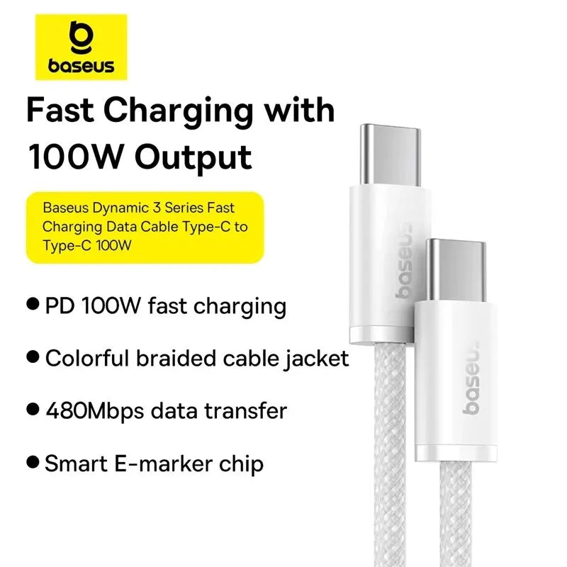 Baseus 100W Type C To USB C Cable For iPhone 18 17 16 Fast Charging Charger Cord For Macbook iPad Samsung Xiaomi Fast USB C Wire