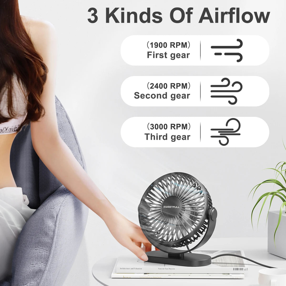 USB Fan Portable Desktop Wall Mounted Mini Electric Fan Mute 3 Speed Adjustment Air Circulator For Home Desk Office