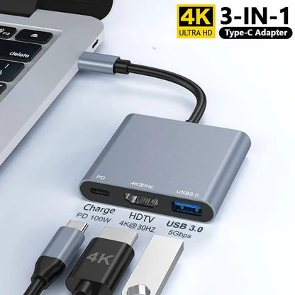 3-in-1 USB C Hub 100W Power Delivery USB 3.0 with 4K HDMI-Compatible for MacBook  Chromebook Steam Deck - Stable HUB Adapter