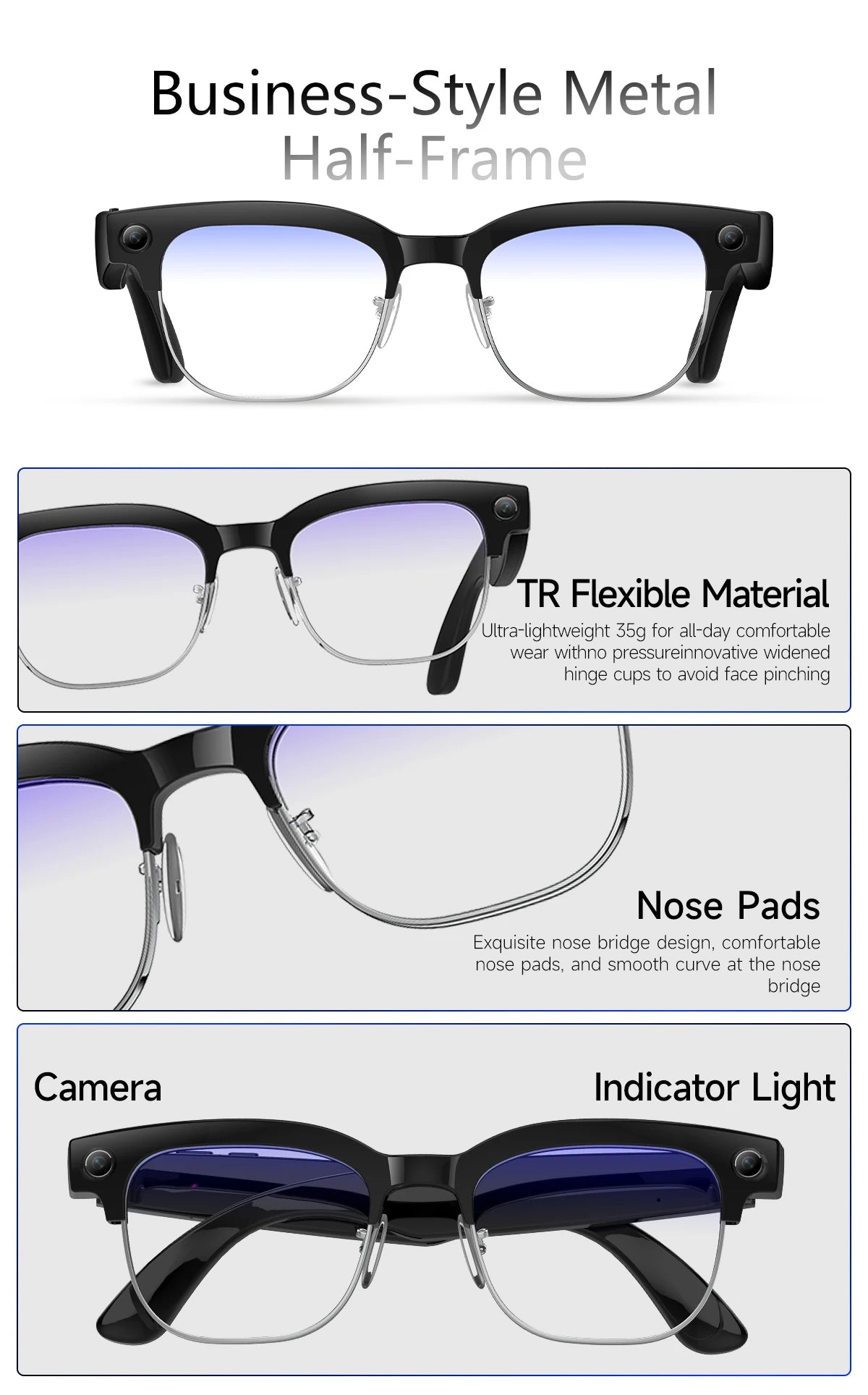 2026 New HD 800W Pixel Smart Glasses with Camera 1080P Video Recording WIFI ChatGPT Translation Music Call Earphones Sunglasses