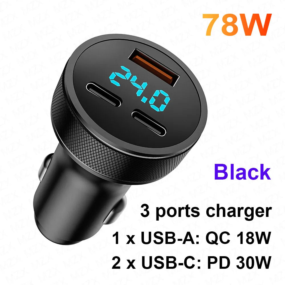 MZX 60W 48W 30W Duar Car Charger PD USB A Type C Smart Quick Charge 12V 24V Cigar Lighter Ultra QC 3.0 Charging for Cell Phone