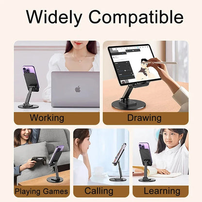 360 ° Rotating Multi-Angle Non-Slip Metal Base Foldable Universal Phone Stand for Desk Holder for iPhone 13/14/15 Pro Xiaomi S