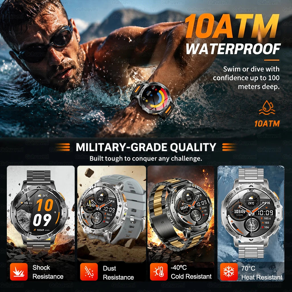 Ultra Large 1400mAh Battery Sport Smartwatch 1.7” Heart Rate Tactical Strong Flashlight 5ATM Waterproof Call Smart Watch For Men
