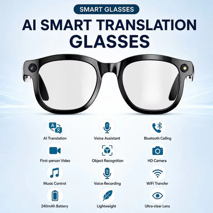 AI Smart Translation Glasses Real-time Translator Bluetooth 5.3 Calling HD Lens 240mAh Battery Lightweight Unisex