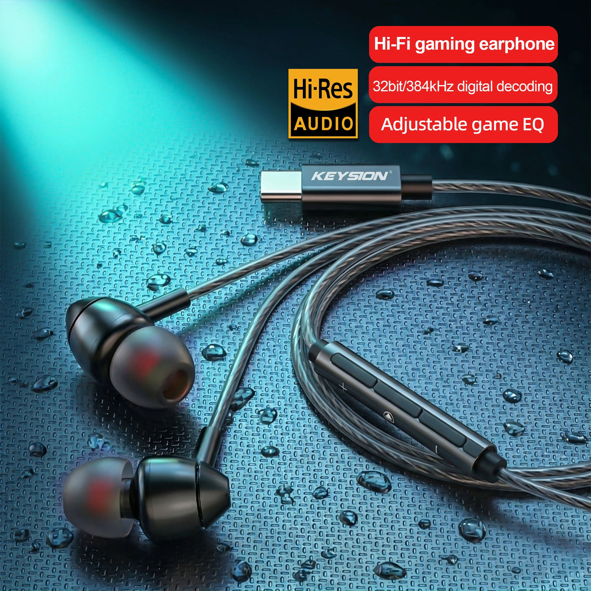 KEYSION Type-C HiFi Game In-Earphone EQ Adjustment 32bit/384kHz DAC Hardware Decoding Heaphone USBC Phone Wired Headset with Mic