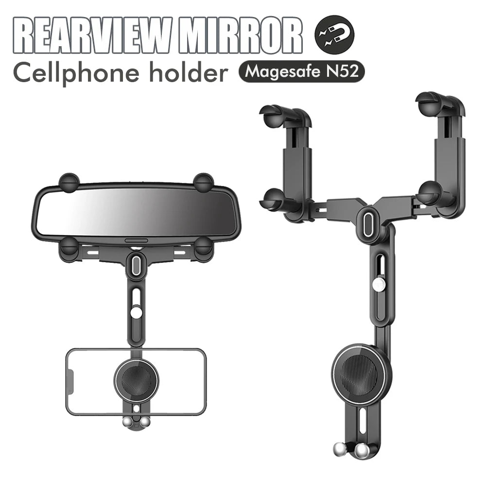 Universal Magnetic Car Mirror Mobile Phone Holder – 360° Rotation, Adjustable – For Car Navigation
